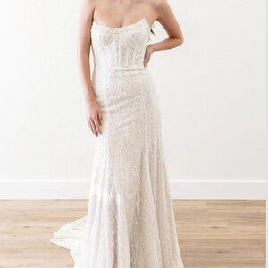 Watters, Florentina wedding dress 65409B beaded pearls sheath sequins art deco